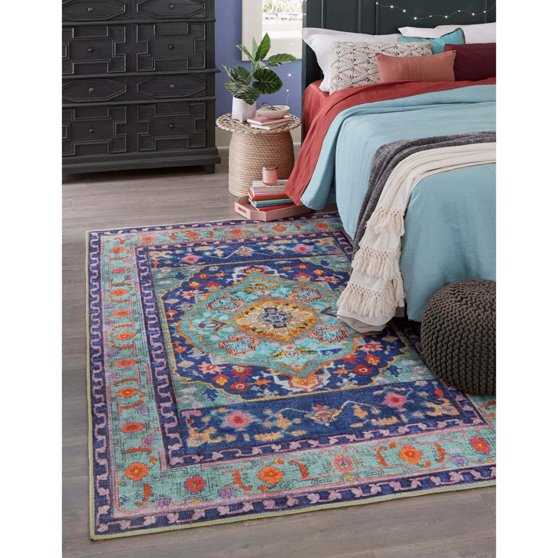 Mistana™ Sonja Chenille Blue/Black/Orange Rug & Reviews Wayfair